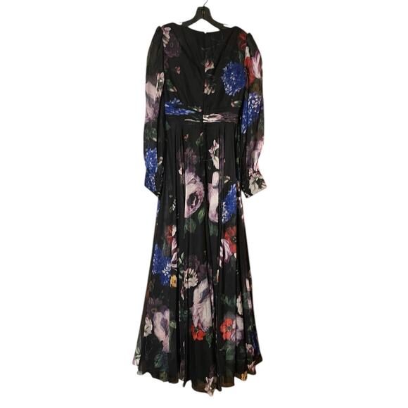 Mac Duggal NEW Size 8 67872 Black Chiffon Bishop Sleeve Floral Print Gown Dress - Picture 6 of 11